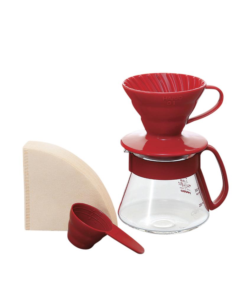 Hario V60 Ceramic Coffee Maker Kit Red Size 01
